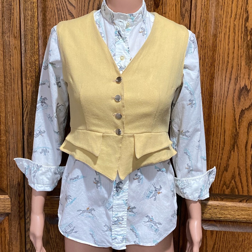 Equestrian Style Vest Wool Traditional Vintage Canary Brass Buttons Horse Riding